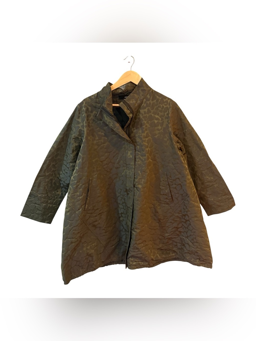 Sun Kim Leopard/Camo Print Zip-Front Jacket L